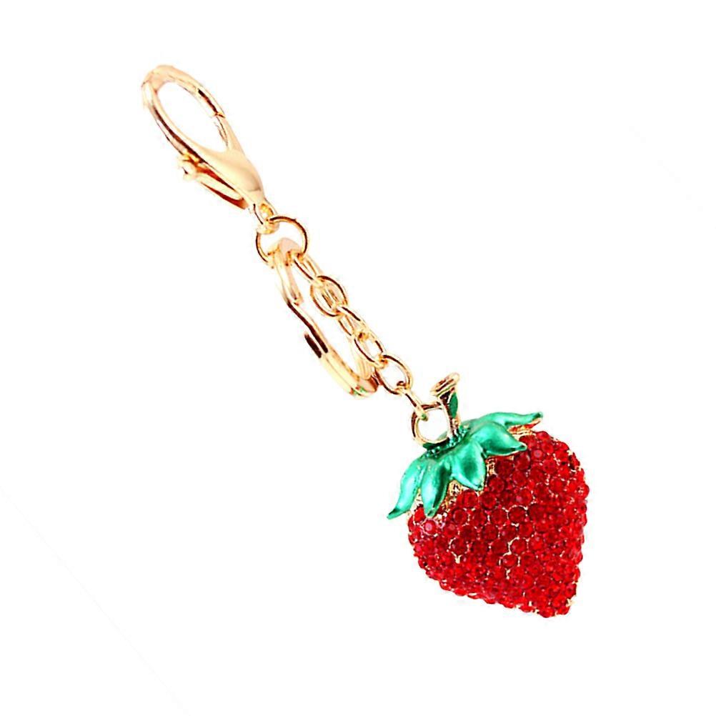 Rhinestone Strawberry Keychain for Decoration Red Key Ring Accessory