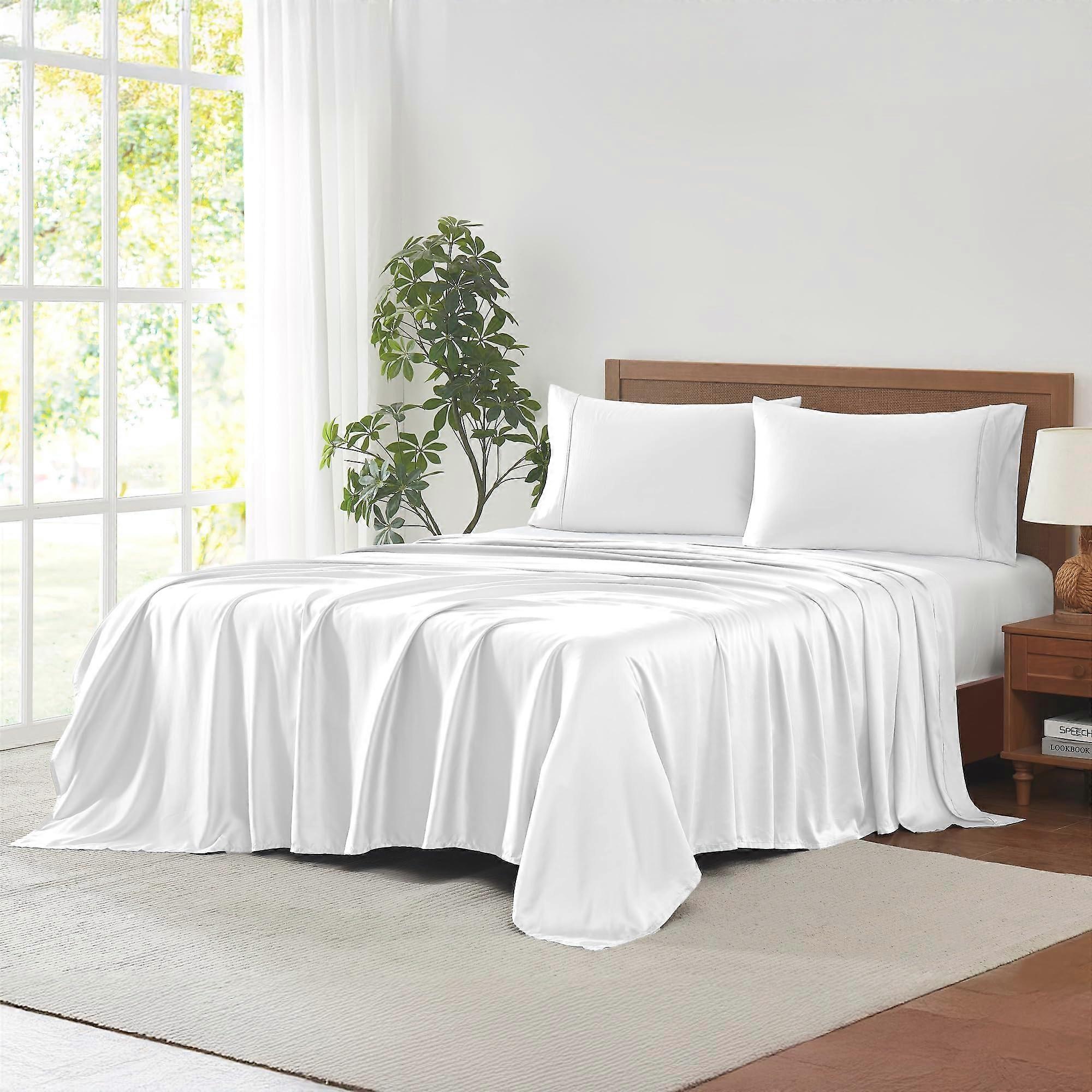 100% Lyocell Sheets Full Size, Luxury 400 Thread Count White Bed Sheet Set