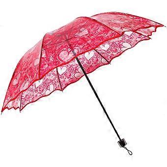 Wedding Lace Umbrella Folding Umbrella for Bridal Photo Prop Red