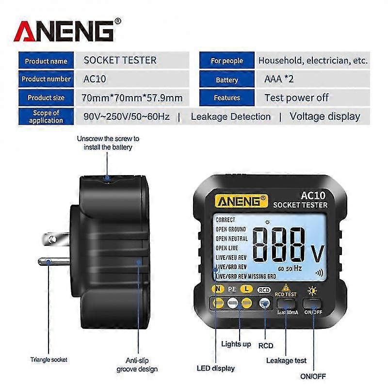 Socket Tester Pro Voltage Test Socket Detector Us Eu Plug Ground Zero Line Plug Polarity Phase Check Multimeter Digital Tester