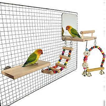 Fun Set Wooden Ladder Stand Mirror Swing Chew Accessory For Active Feathered associates Multicolor