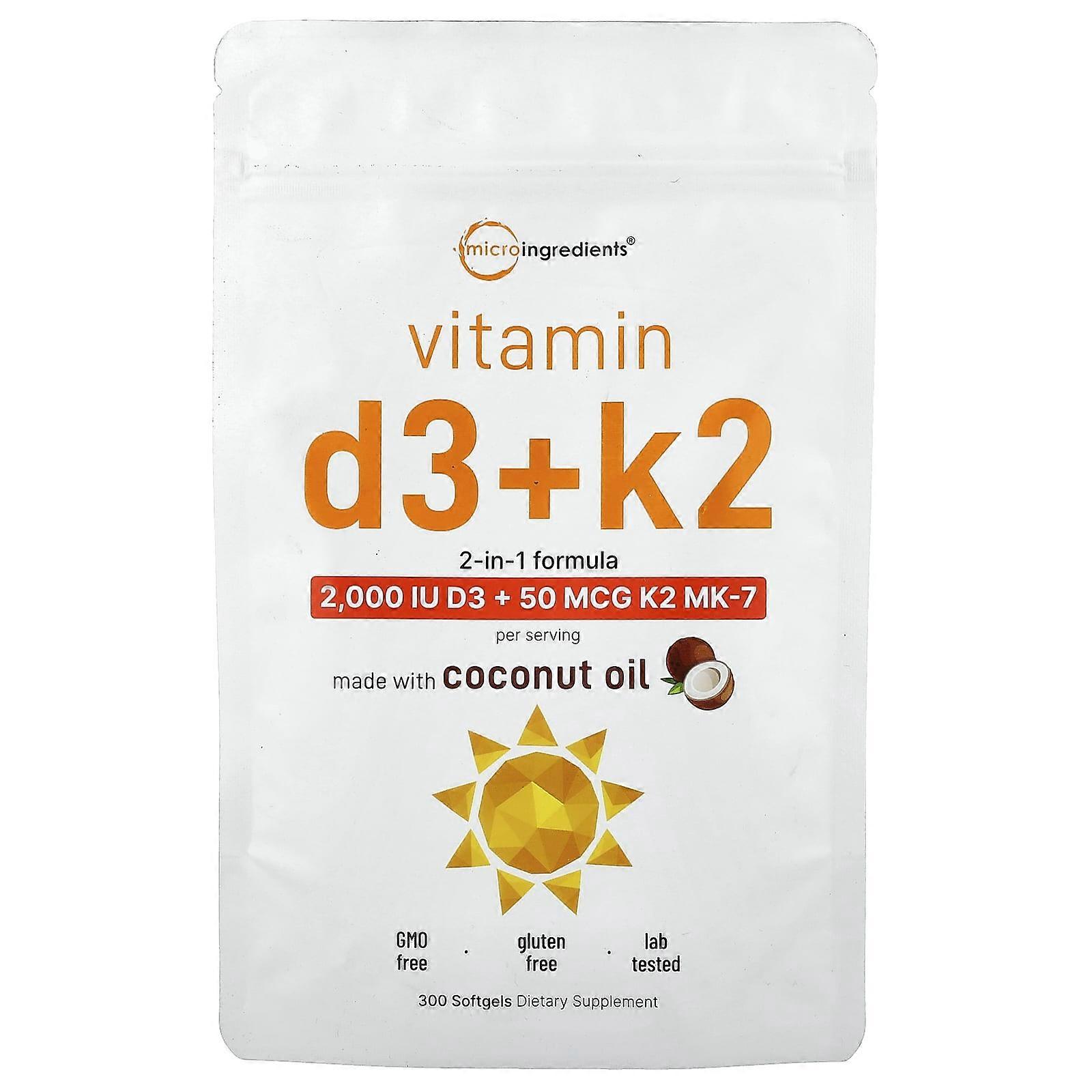 Micro Ingredients, Vitamin D3 + K2, 300 Softgels