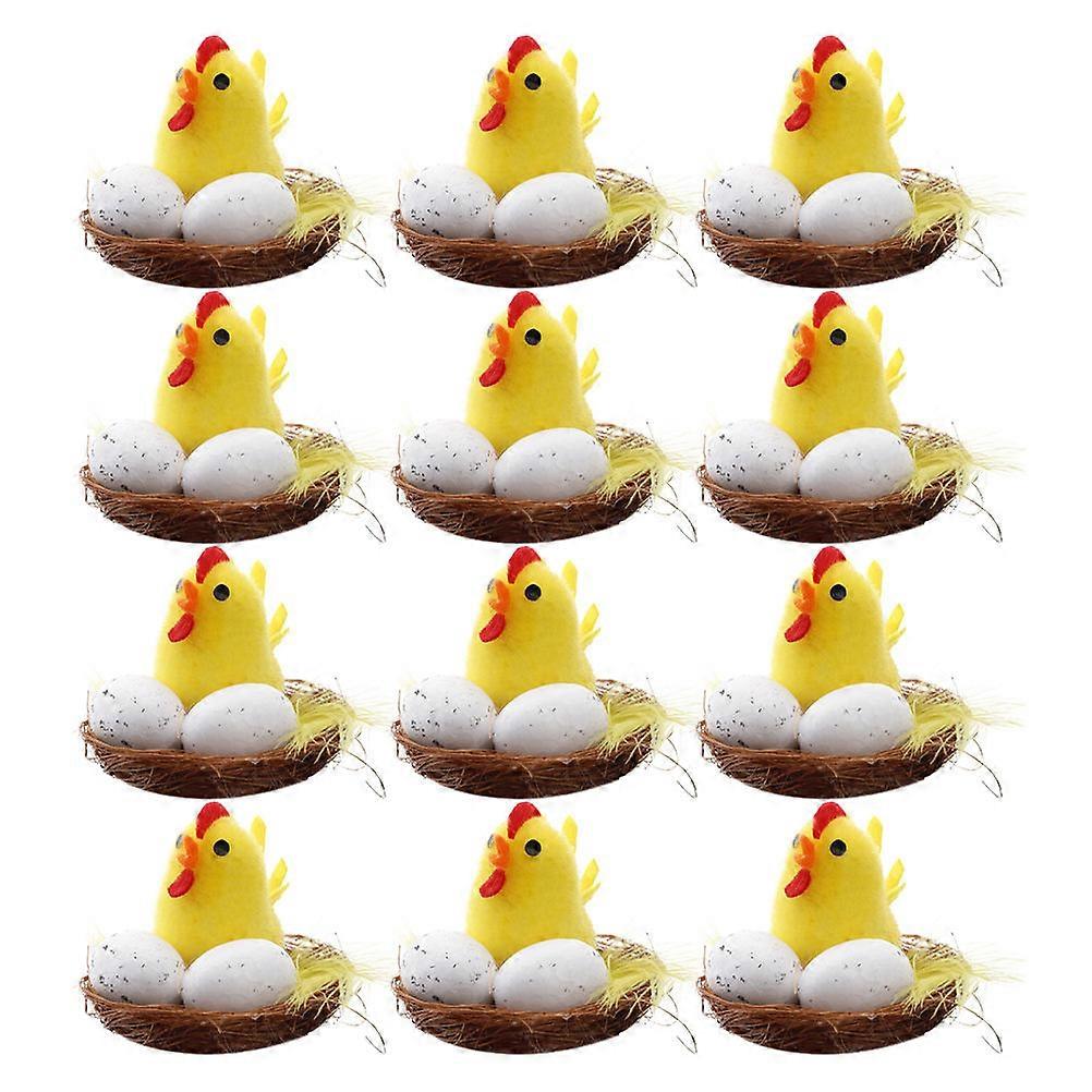12pcs Easter Chick Decor Simulation Mini Chicks Home Desktop Decor (Yellow)
