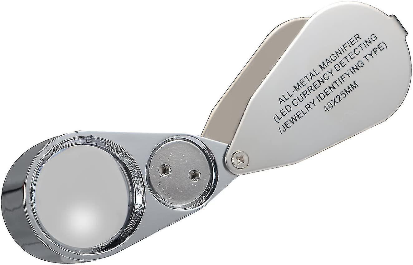 Jeweler's Magnifier, 40x Magnification, Made Of Metal, Folding Magnifier With Led And Uv Light, Magnifier