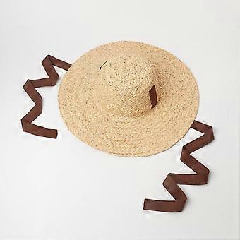 Dam Sommarhatt med långt band Stråhattar Bredbrättad Solhatt Vindrep Strandhatt Dam Rese-Semester Derbyhatt Raffia