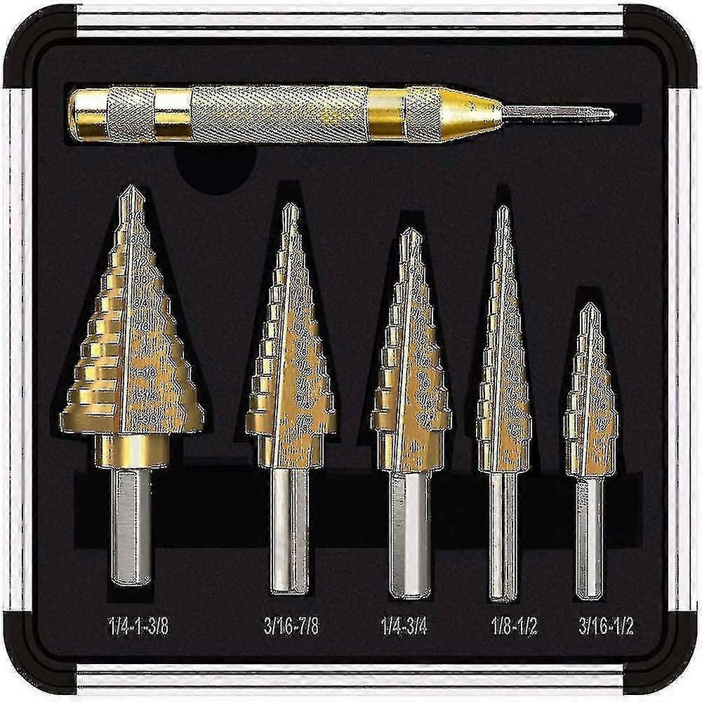 Step Drill Kit, 5pcs Hss Titanium Step Drill Set With Automatic Center Punch