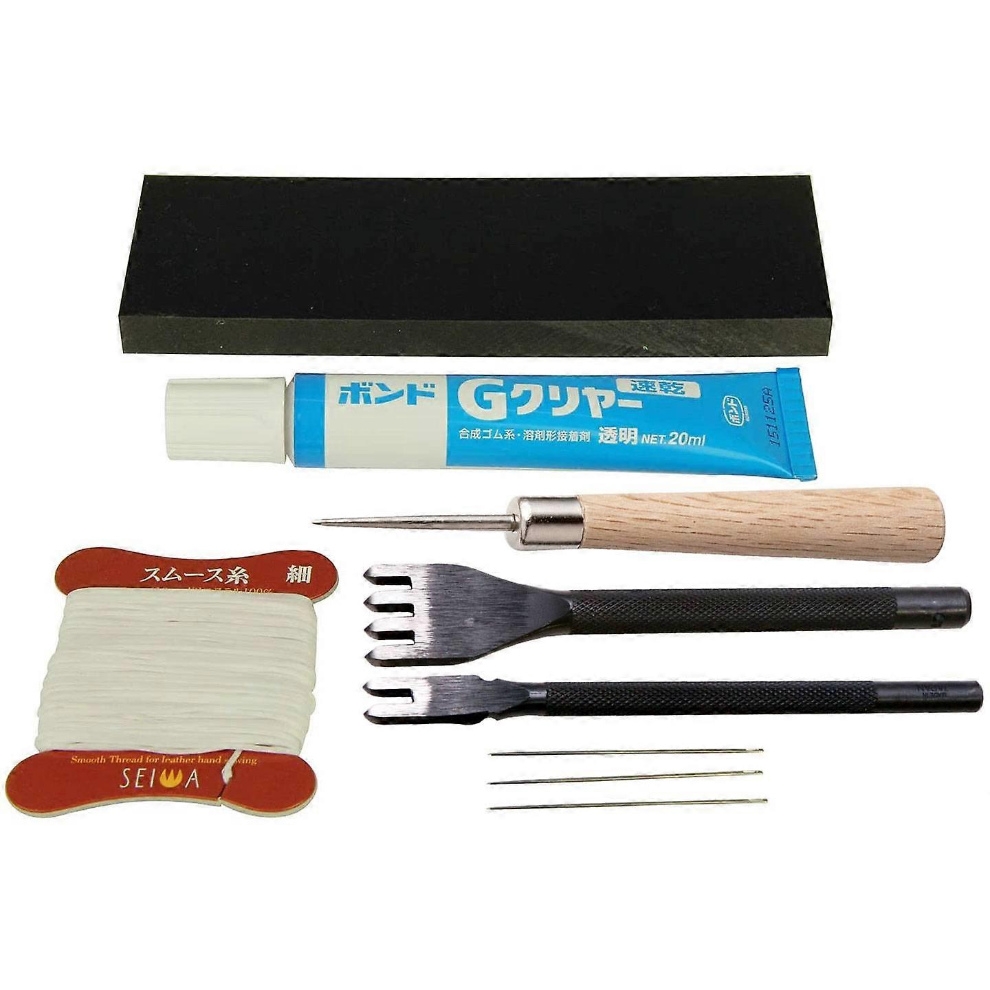 Seiwa Leather Craft Sewing Kit, Pricking Iron Awl Thread & Needle Stitching Set