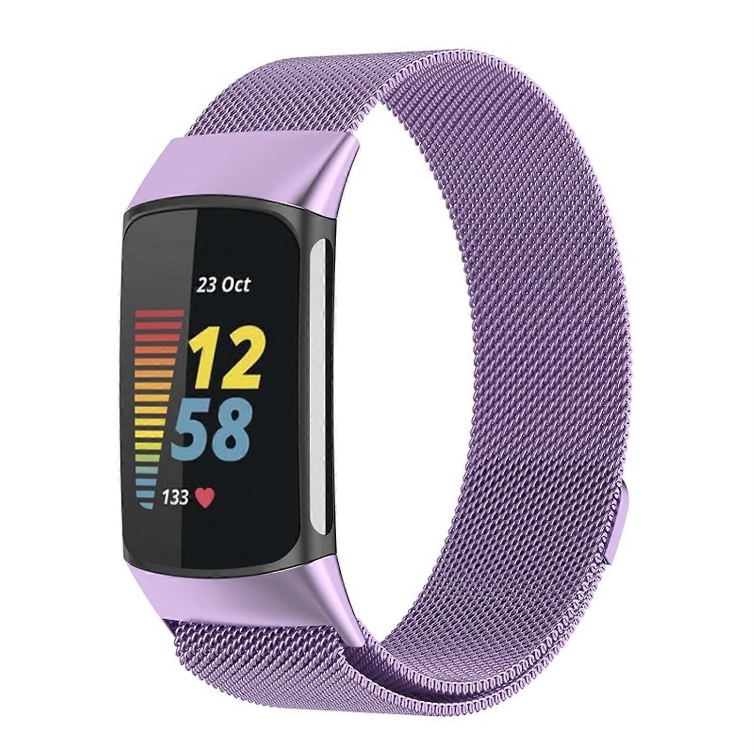 For Fitbit Charge 6 / 5 Metal Steel Mesh Wristband with Magnetic Clasp Purple