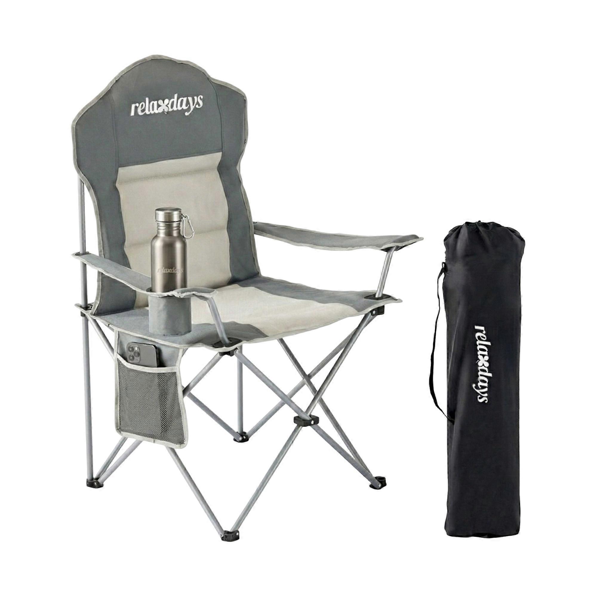 Folding camping chair – High back, upholstered seat, cup holder