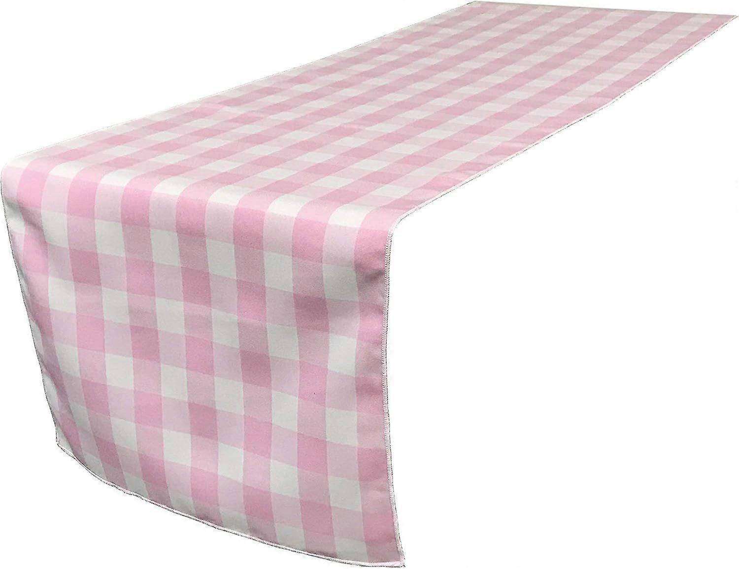 Poly Checkered Table Runner, 14 by 108-Inch, Pink/White Checkered Gingham