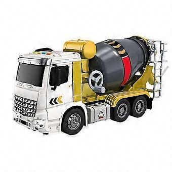 Toy Car for Kids Age 2+: Inertial Concrete Mixing Truck with Tilting Discharge, Lights & Sounds Pull-Back Construction Vehicle