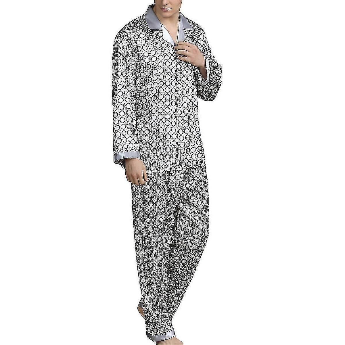 Herr Långärmad Silkeslen Pyjamas Nattkläder Set