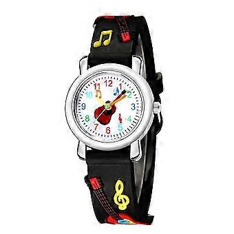 Kinderuhr mit Gitarrenmuster, stylische Schüleruhr, Geburtstagsgeschenk, kompatibel mit Jungen und Mädchen (Schwarz)