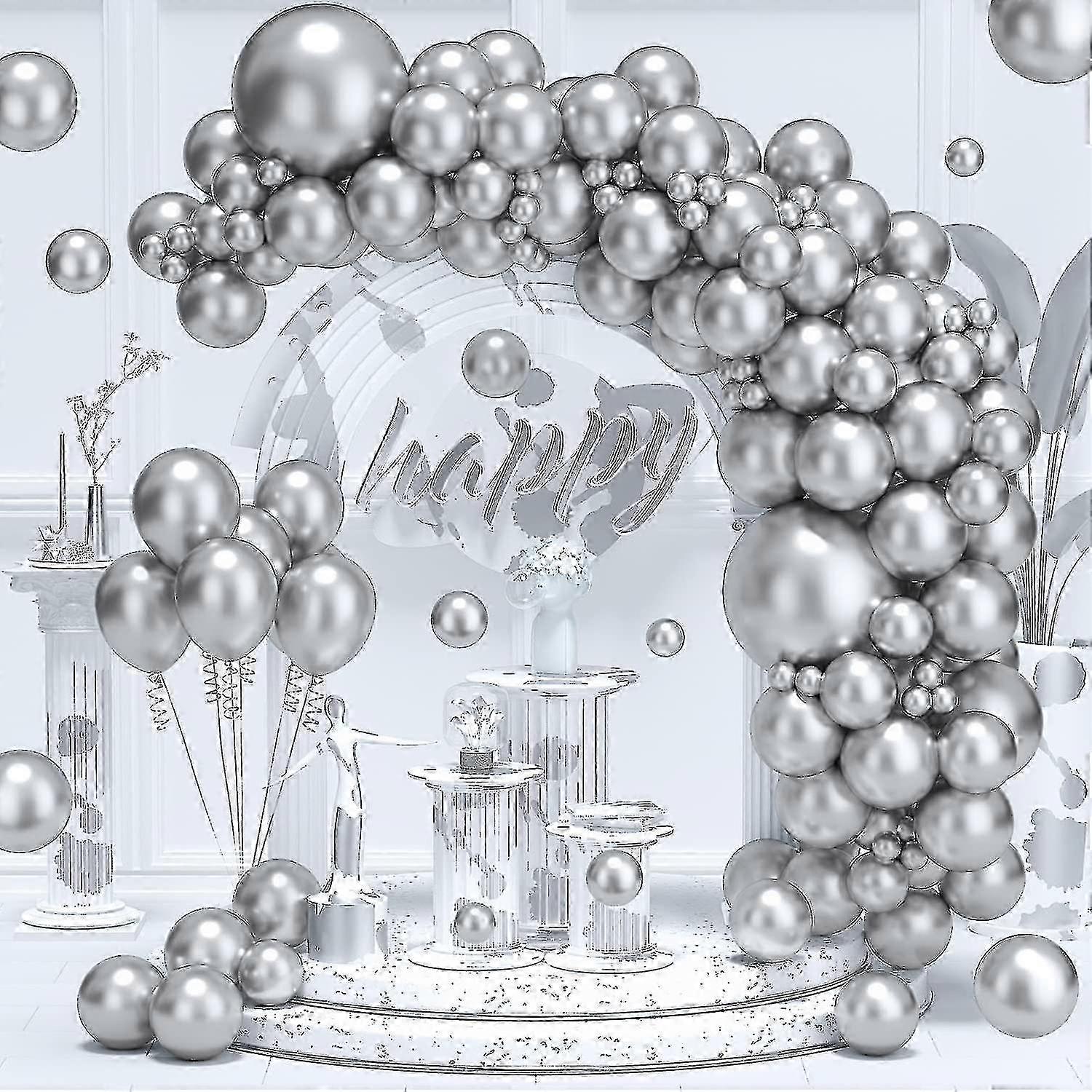 Metallic Silver Balloon Arch Essentials Pack