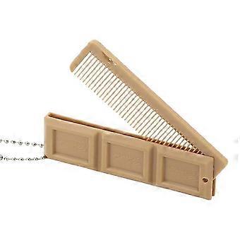 Ferramenta portátil 2 em 1 com espelho dobrável em formato de biscoito de chocolate para estilizar o cabelo.