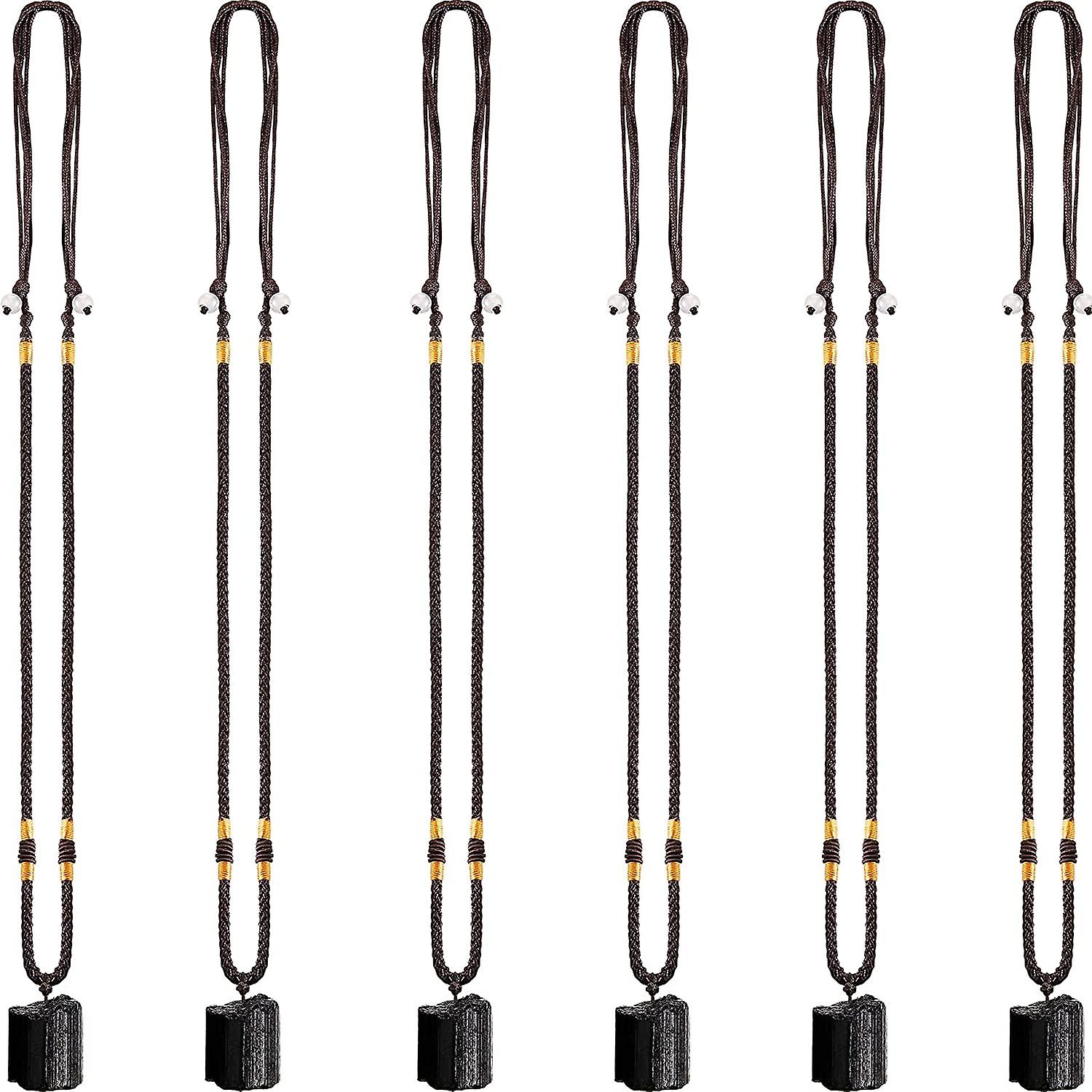 6 κομμάτια φυσικό μαύρο κολιέ τουρμαλίνης τουρμαλίνη φυλαχτό μενταγιόν πυλώνα μενταγιόν κρύσταλλο επούλωση μενταγιόν για γυναίκες άνδρες