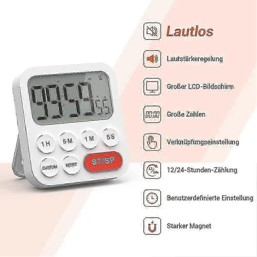 Digital Magnetic Stopwatch Timer with Clock, 3-Level Volume Adjustable LCD Kitchen Timer XM