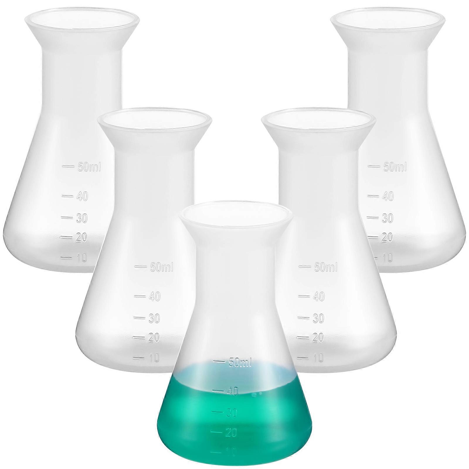 Plastic Beakers Conical Flasks for Storage 5Pcs Transparent Laboratory Tools