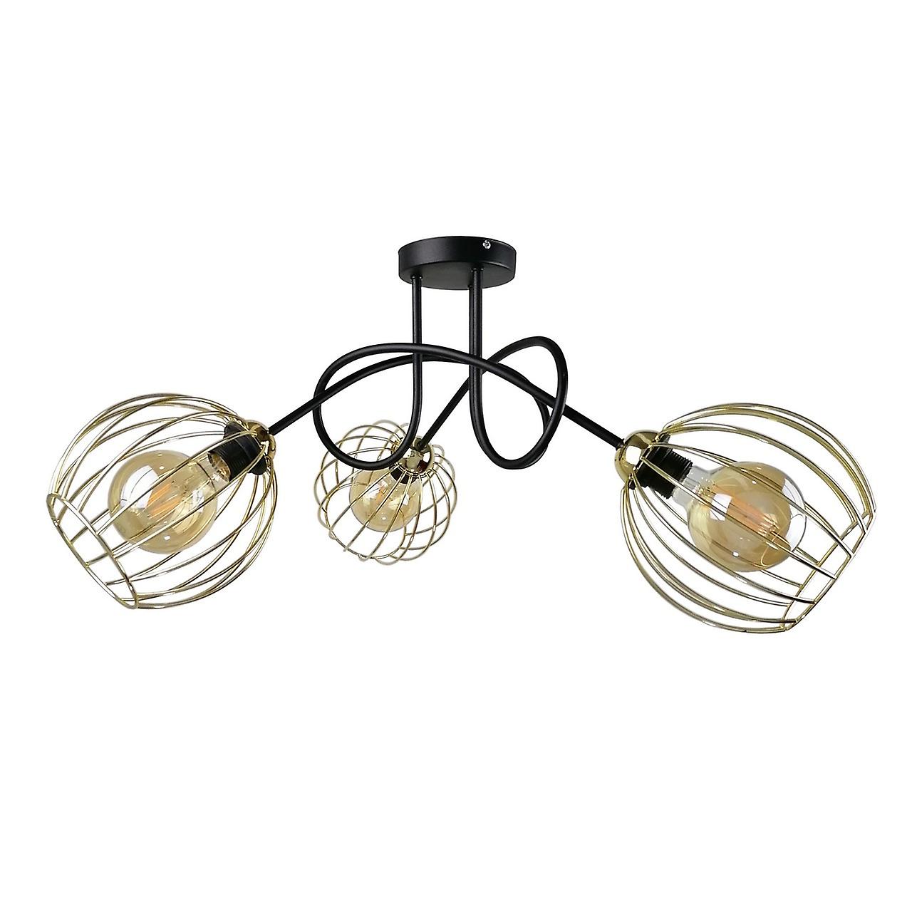 Keter Mig Multi Arm Semi Flush Ceiling Light Black, Gold, 70cm, 3x E27