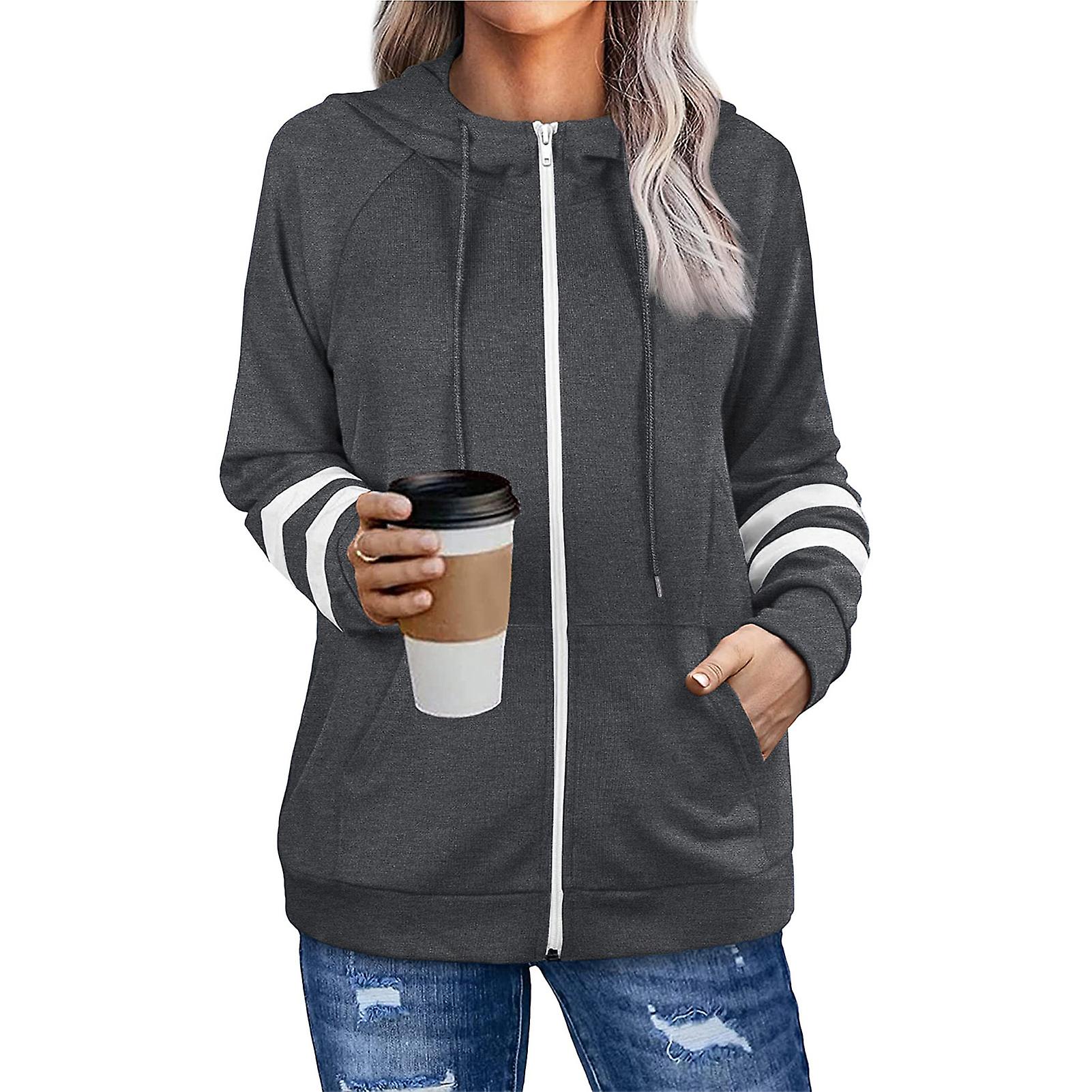 Felpa attiva da donna con polsini a righe giacca con cappuccio plus size per escursioni in campeggio sci all'aperto-nero