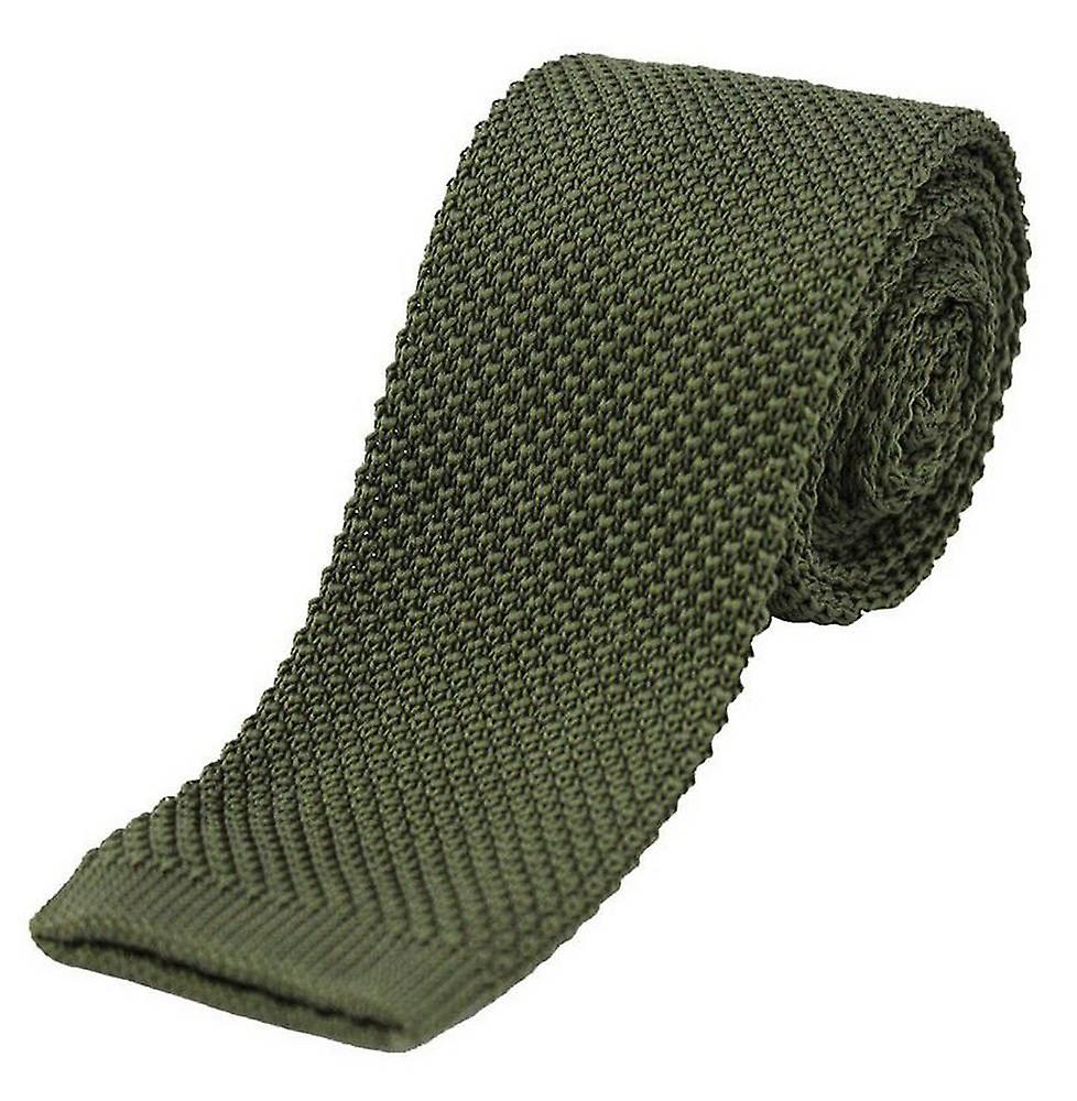 David Van Hagen Plain Thin Knitted Tie - Country Green