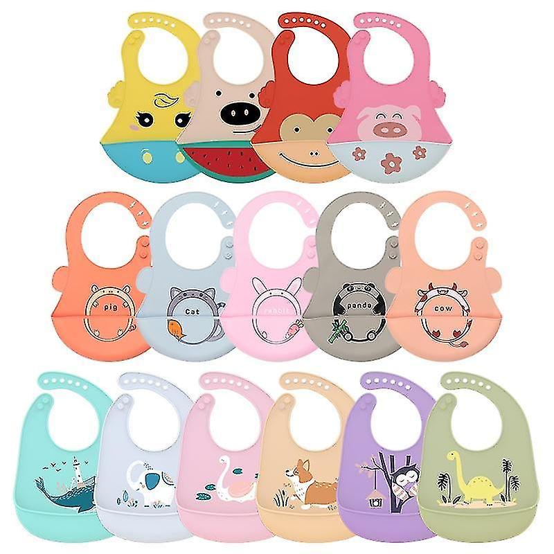 One Size bib001 01 Cartoon Print Adjustable Silicone Baby Bibs