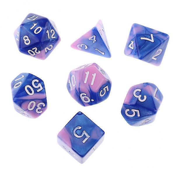 2x 7pcs Polyhedral Dice for for Dungeons and Dragons Dice Table Games Blue Pink