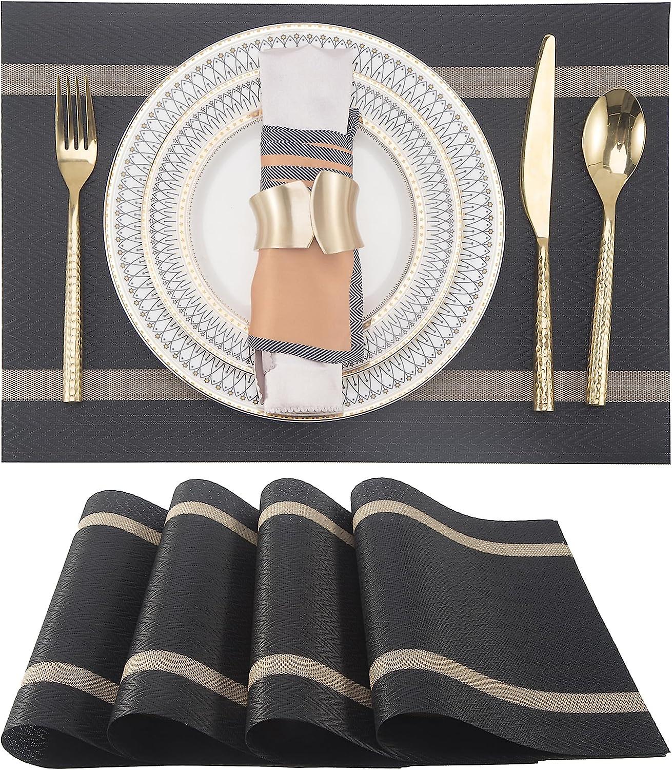 Lot de 4 sets de table noirs  Sets de table en vinyle lavables et faciles  nettoyer  Sets de table en PVC rsistant  la chaleur  Sets de table pour tab