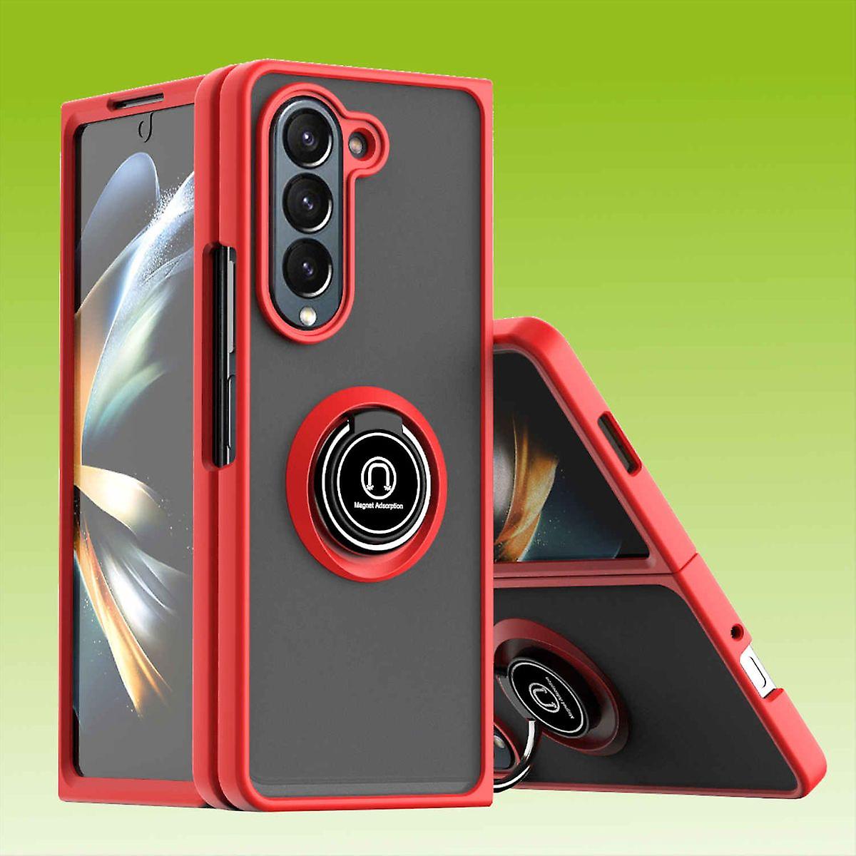 For Samsung Galaxy Z Fold5 5G Ring Magnet Phone Case Red/Black