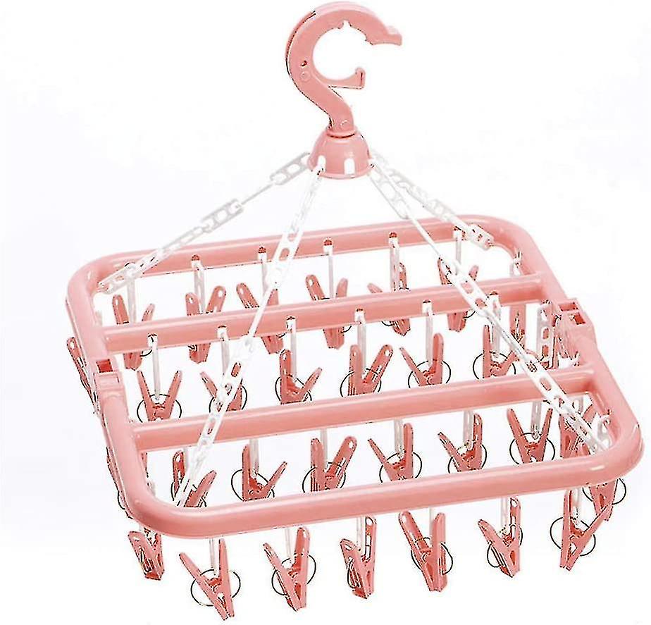 Foldable Clip And Drip Hanger With 32 Clips - Hanging Drying Rack (light Pink)