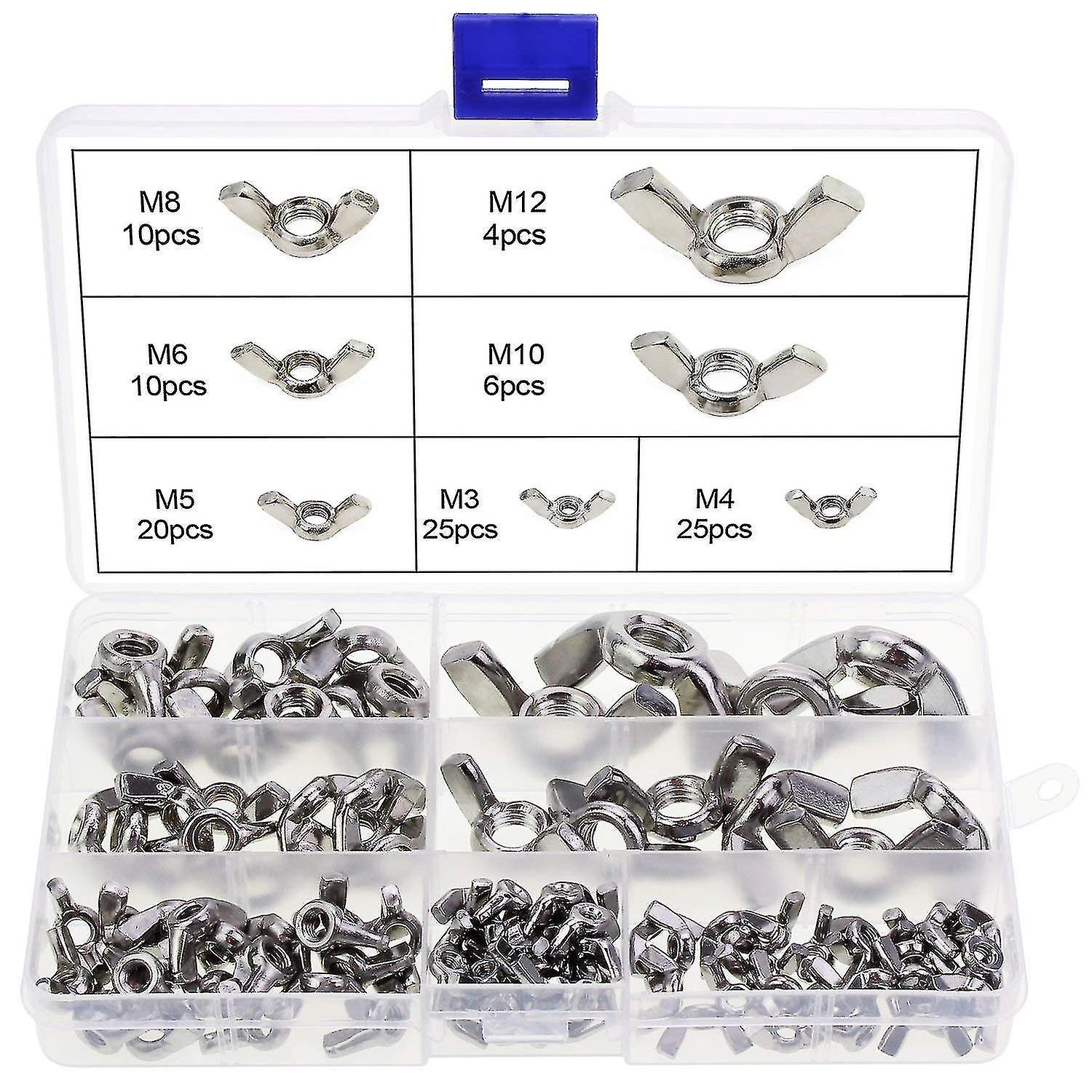 100 Pieces Wing Nuts, Wing Nuts, Wing Nuts Wing Nuts Stainless Steel M3 M4 M5 M6 M8 M10 M12