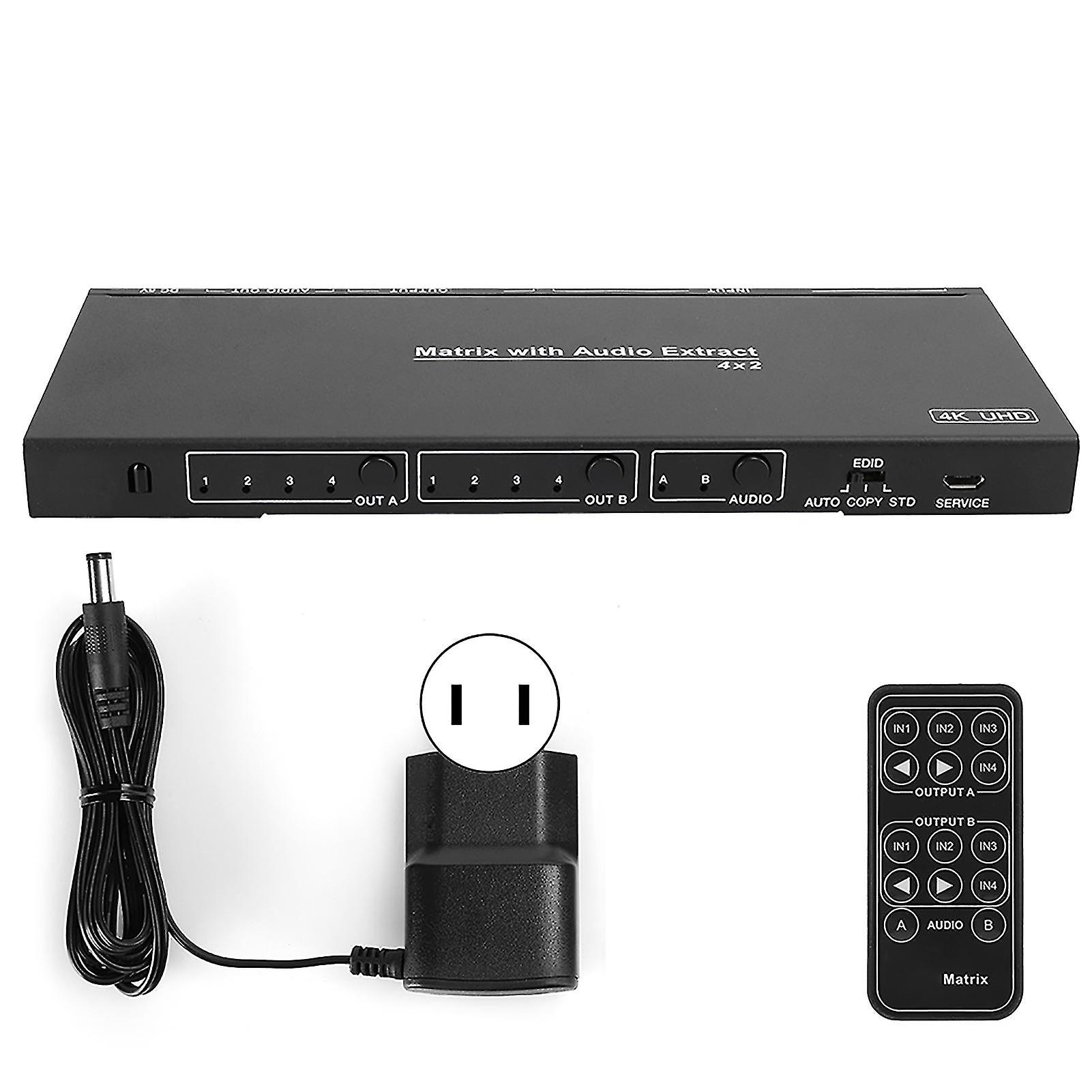 Black Aluminium Alloy 4x2 Hdmi Matrix With Audio Extract Optical Analog Output 100-240v