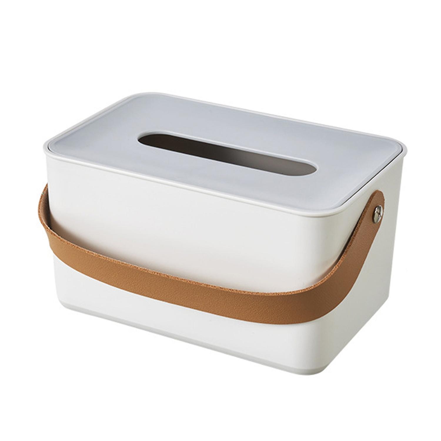 Tissue Box with Lid Drop-resistant Faux Leather Handle University Dormitories Napkin Box for Office