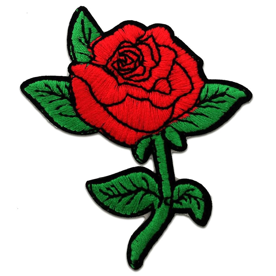 Patch / Iron-on Patch - Rose Flower - Green/Red - 6.8 x 7.8 - Applique Patch