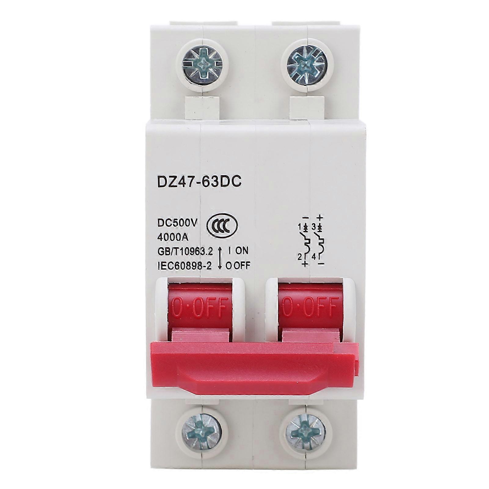 Rankomu Photovoltaic Circuit Breaker DC 500V Photovoltaic Circuit Breaker 2P Air Switch for Overload Short Circuit Protection 63A