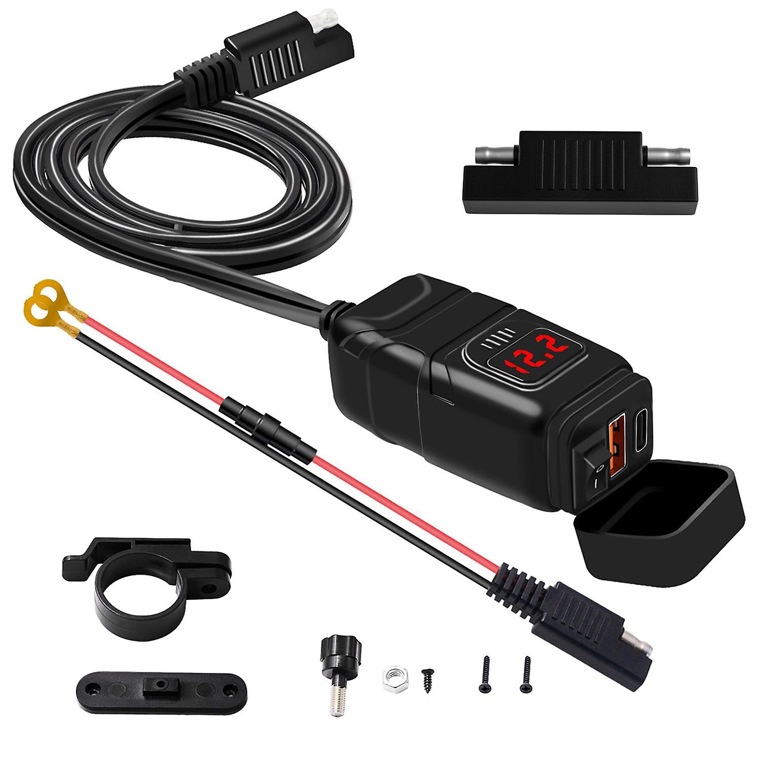 Motorcycle USB Charger Type-c Charger Super Fast Charger QC3.0 with Voltmeter ON/Off Switch for Phon