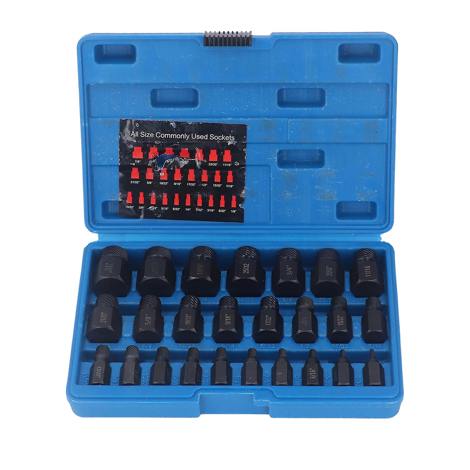 25 Pcs Screw Extractor Cr Mo Steel Hex Head Broken Damaged Bolt Stud Remover Set for Repair Maintenance