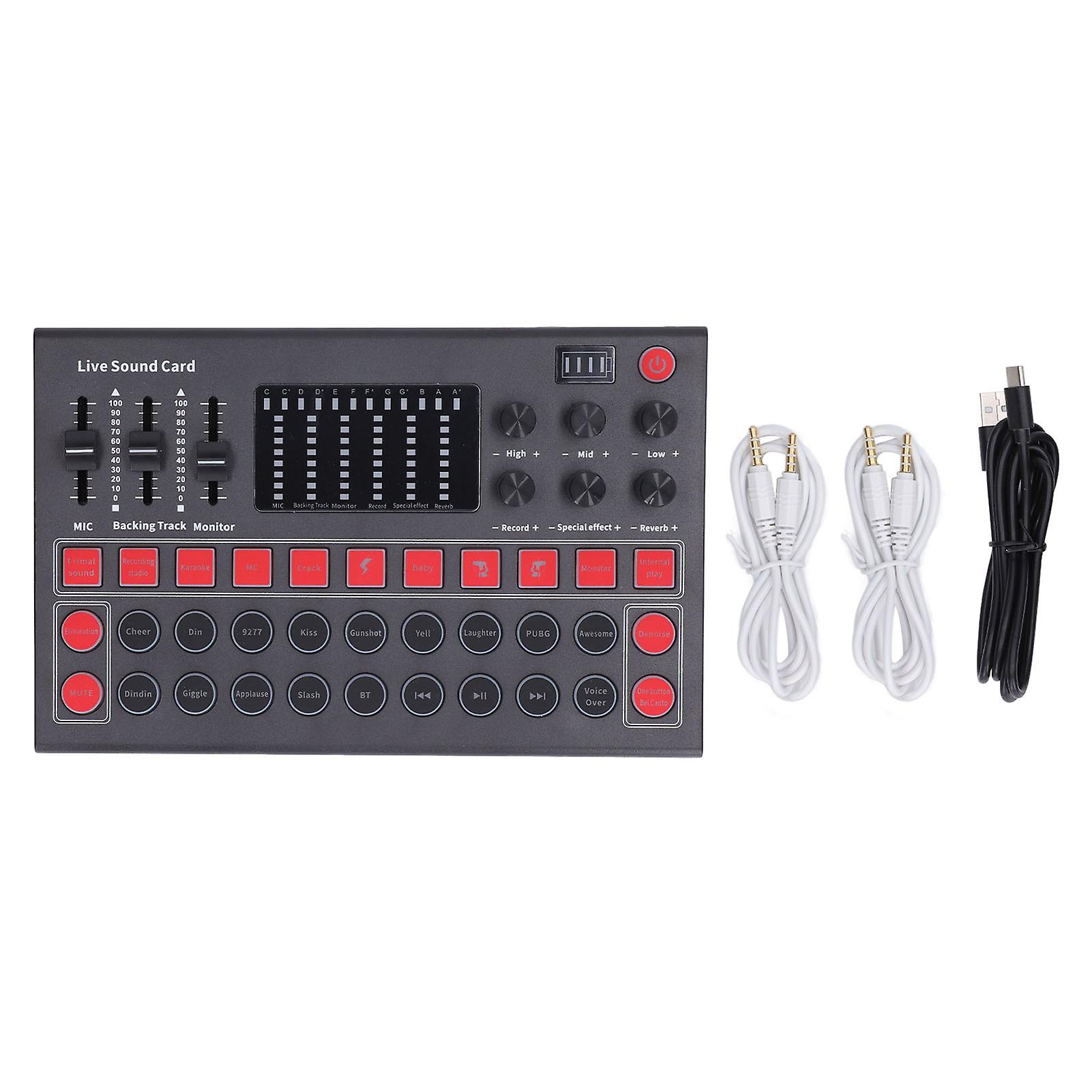 Live Sound Card Voice Changer Sound Card LED Display Bluetooth Noise Reduction Dual Channel Live Sound Card for Recording Live Broadcast