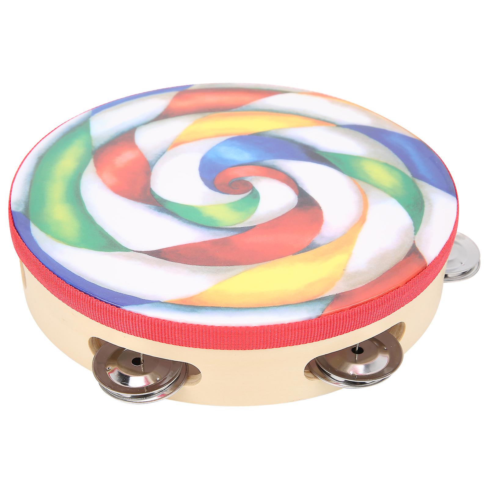 8in Tambourine Single Row Bell Colorful Lollipop Pattern Polyester Percussion Instrument DT‑64Colorful