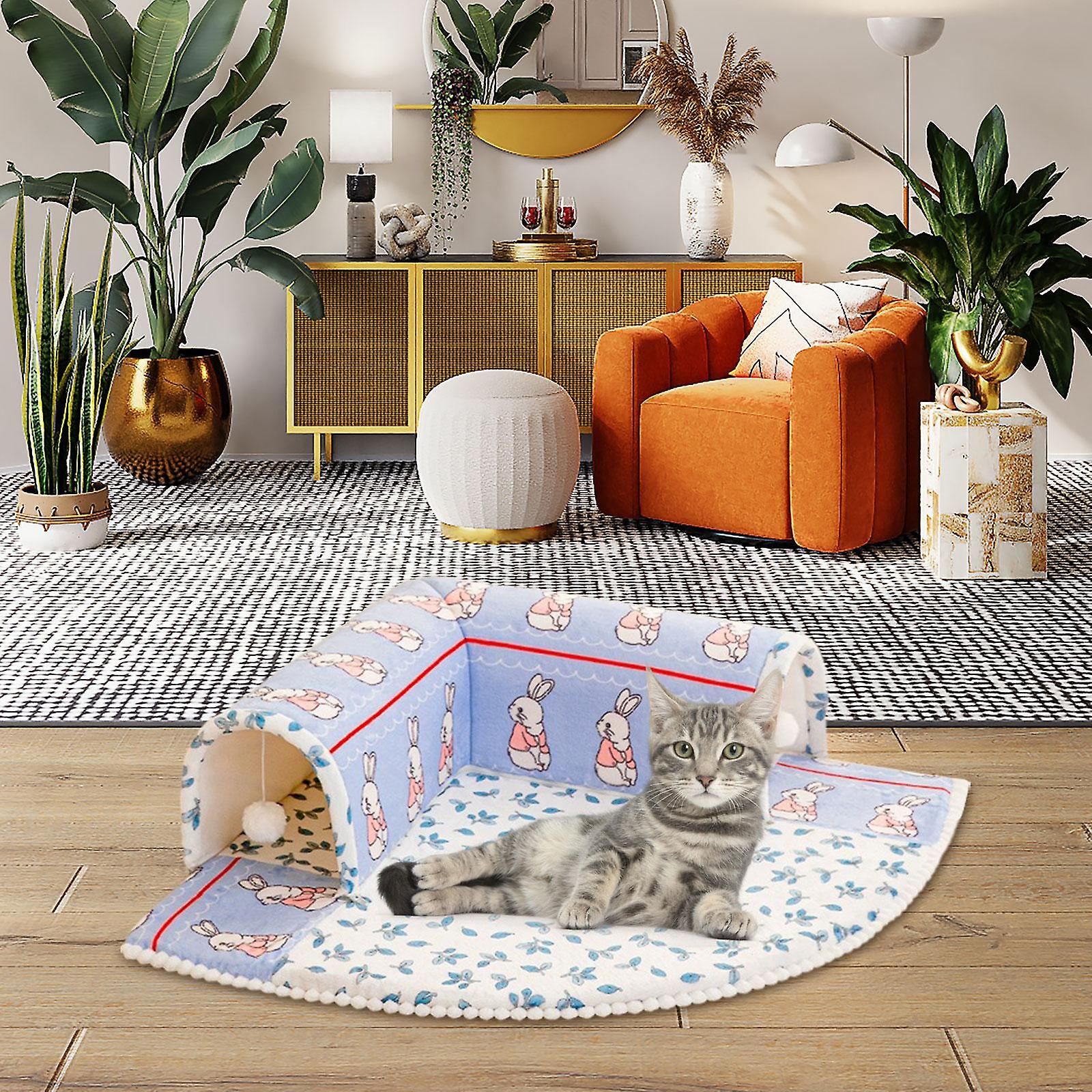 Cat Tunnel Bed Cat Tube with Bed Portable with Hanging Balls Playground Cat Activity Center Interactive Toy for Small Animals