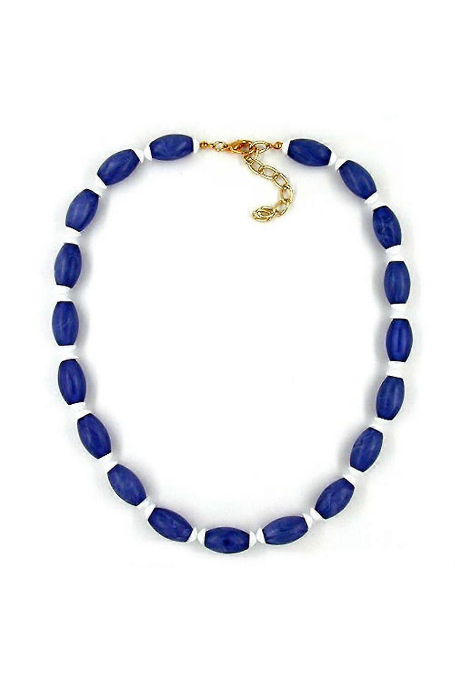 Necklace Olive Shaped Beads Blue/ White - Gl06477