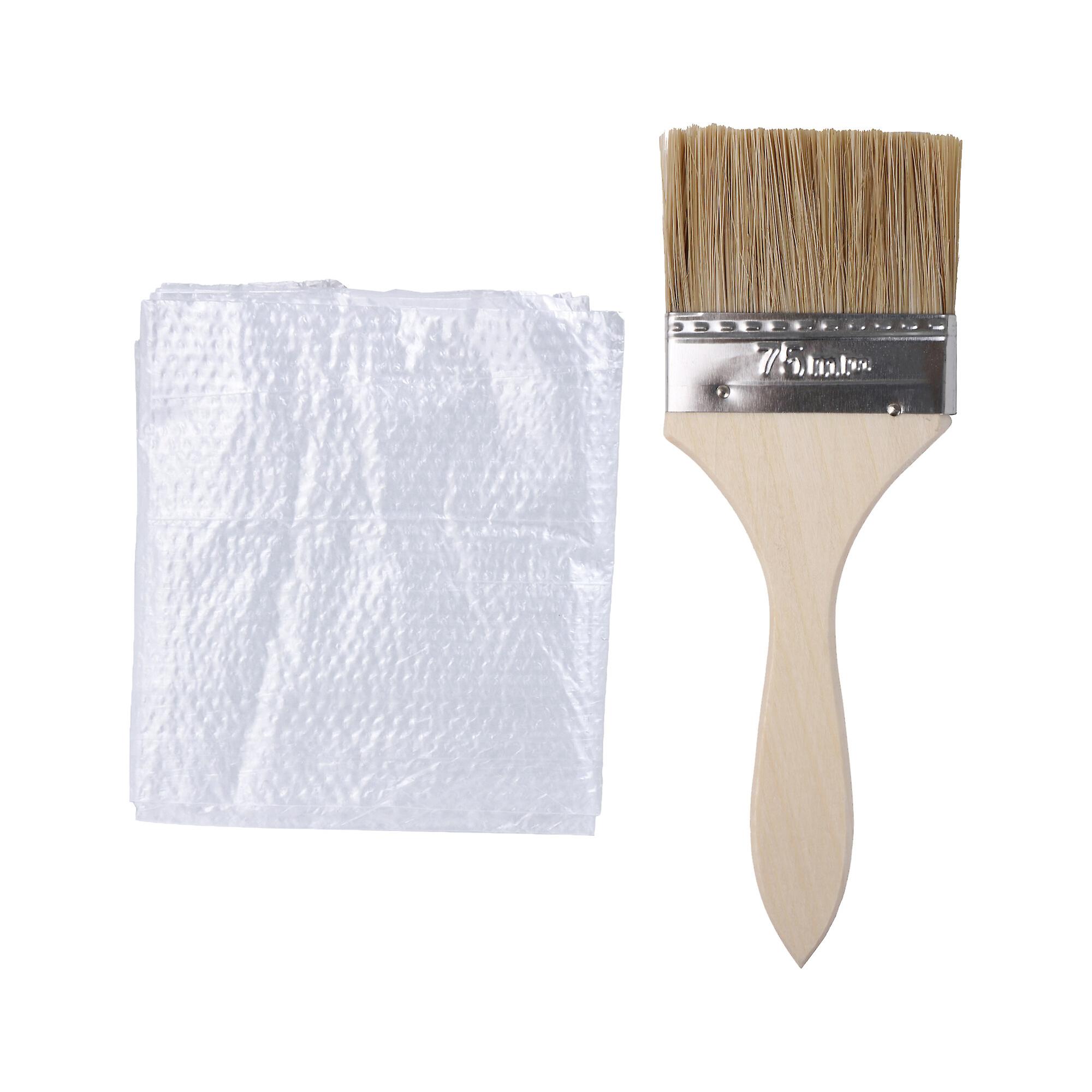 2 Pcs Flat Paint Brush 3inch w/ Plastic Apron 35inch for Housework Tool