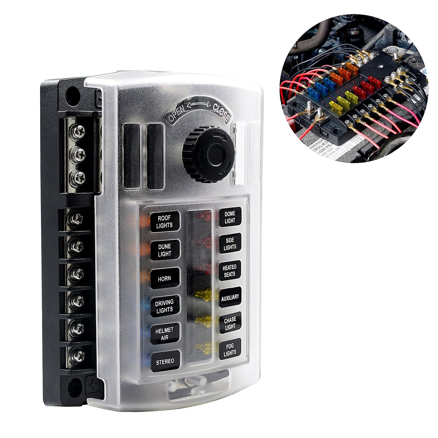 Universal 12 Way Wide Voltage And Super Current Fuse Box,can Be Installed On Cars, Yueshu, Motorhomes, Buses, Yachts, Boats