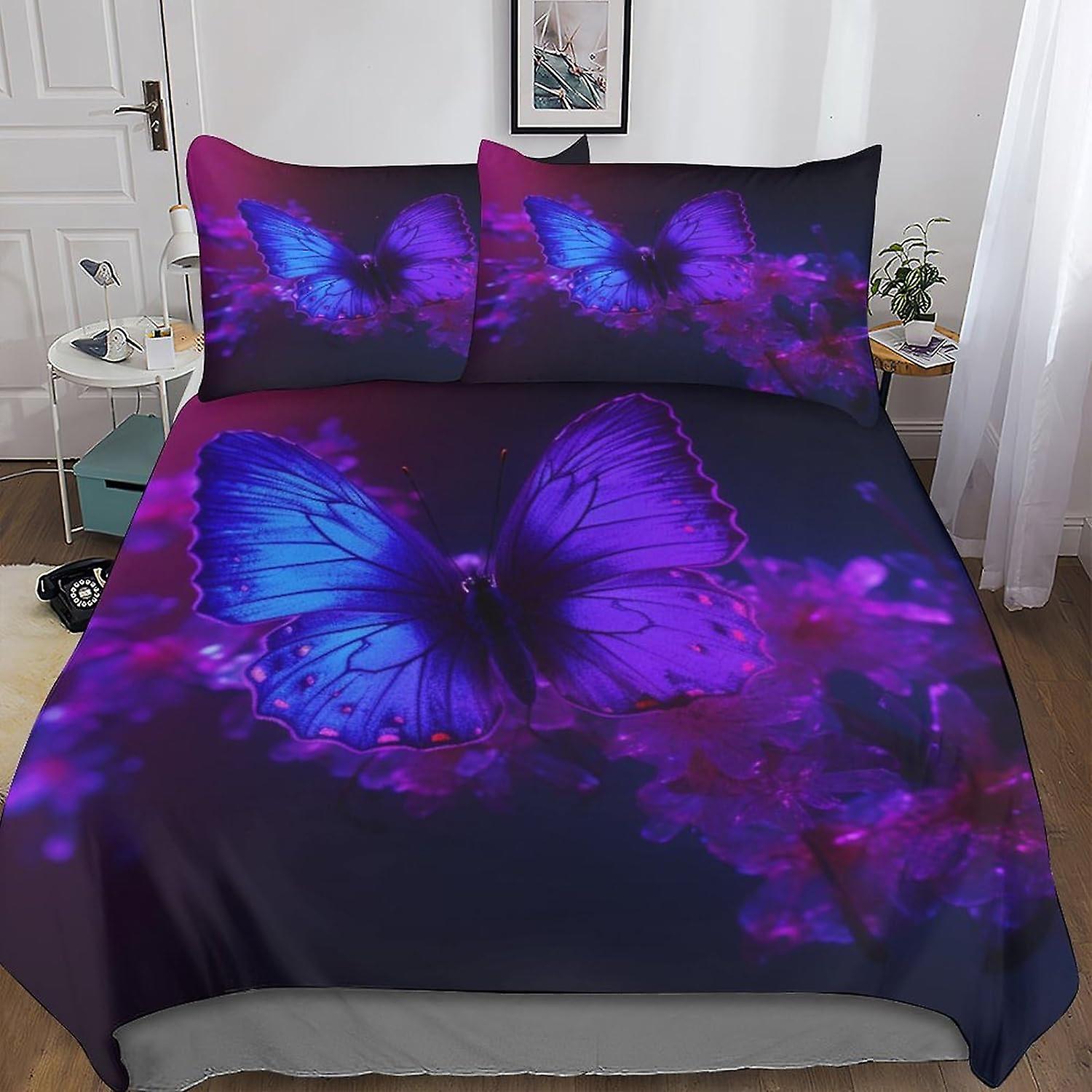 Ensemble de couette papillon de fleur VCLUST literie, ensemble de 3 pièces housse de couette facile d’entretien, taies d’oreiller colorées avec fermeture à glissière microfibre douce
