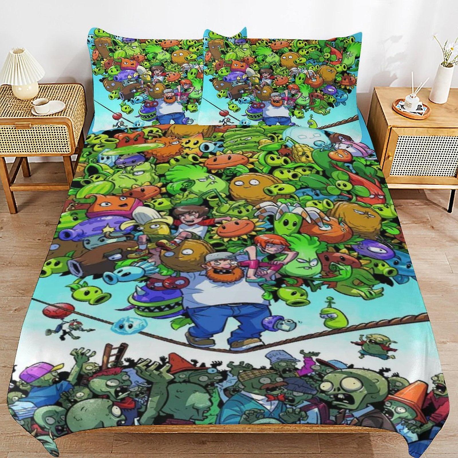 Växter Vs Zombies Sängkläder Uppsättningar Påslakan Täcke Set Mjuk Sovrum Säng Dekor Presenter för pojkar Flickor Tonåringar Barn Barn 3 Bit med 1 Påslakan och