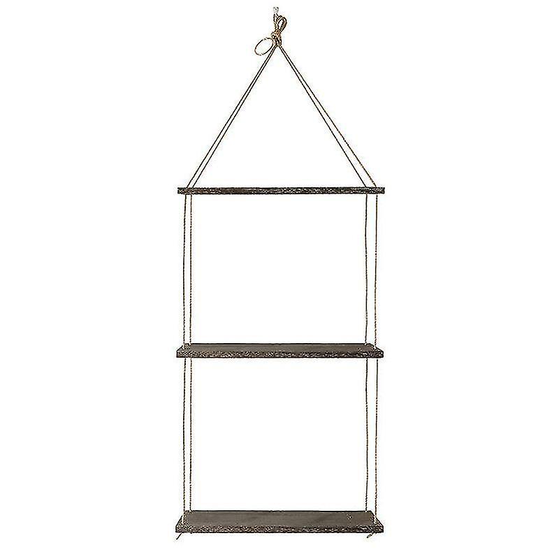 (size S - Three Layer) Tiers Wooden Hanging Rope Shelf Wall Mounted Floating Shelf Storage Rustic