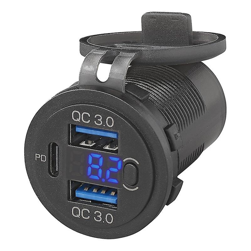 USB socket triple with 2x Type A and 1x Type C + voltmeter