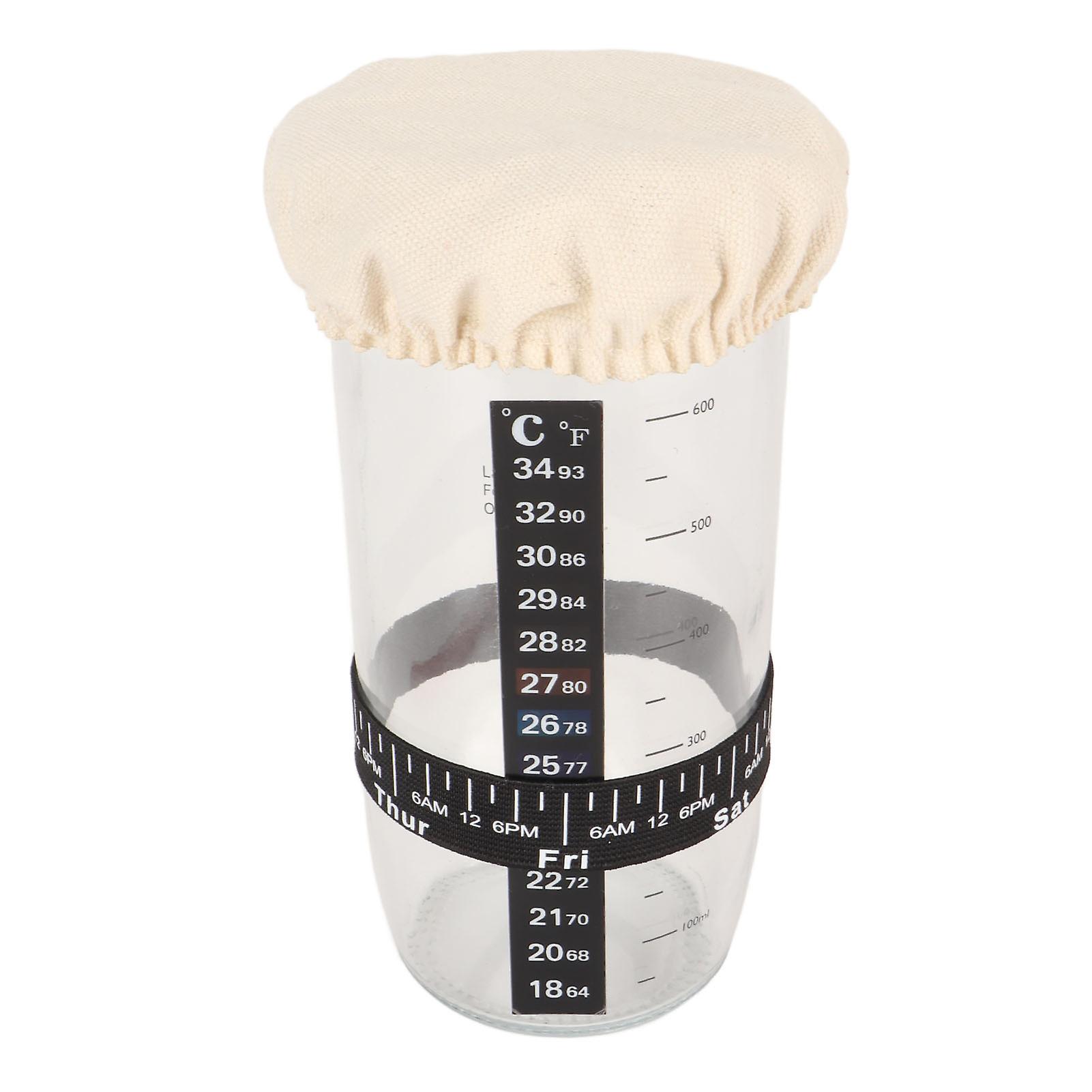 ערכת התחלה של מחמצת 24oz עם כיסוי בד מרית קו האכלה סמן טמפרטורת סמן צנצנת התחלה מבצק חמוץ לאפייה