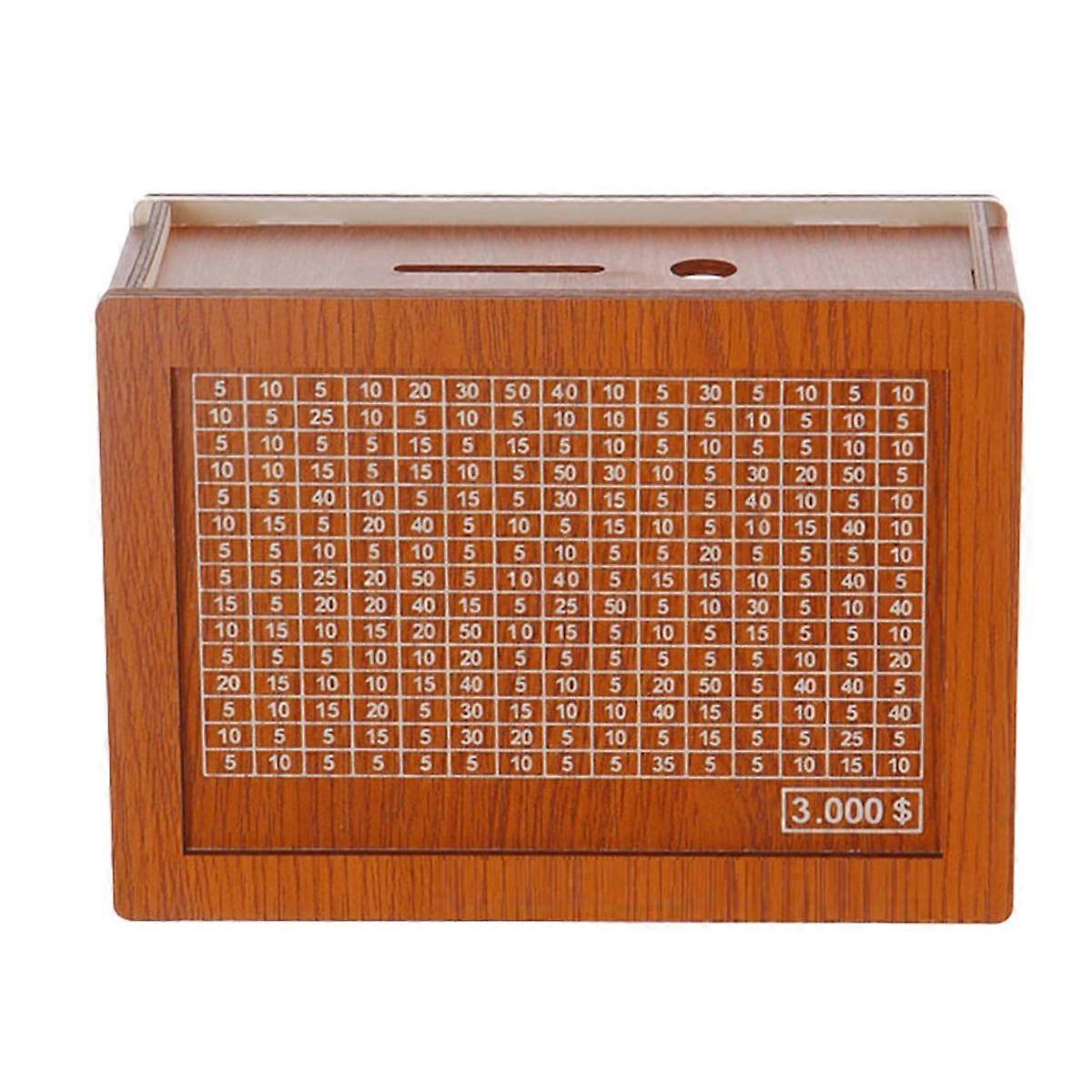 Money Saving Box, Wooden Cash Vault for Kids and Adults, Reusable Money Box with Countdown and Money Target, Challenge C