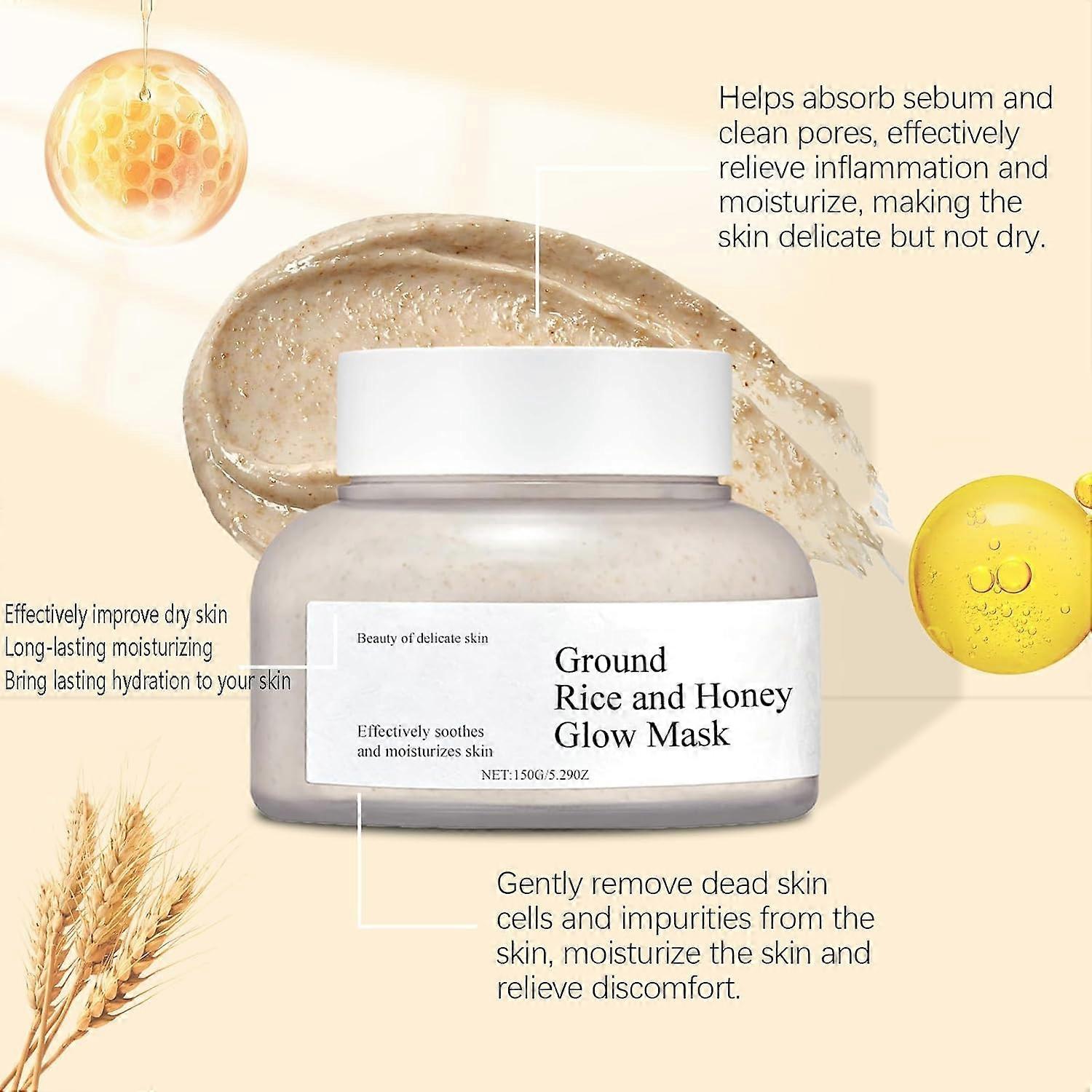 Rice Powder Honey Gloss Mask,Ground Rice And Honey Glow Mask,Rice Scrub ...